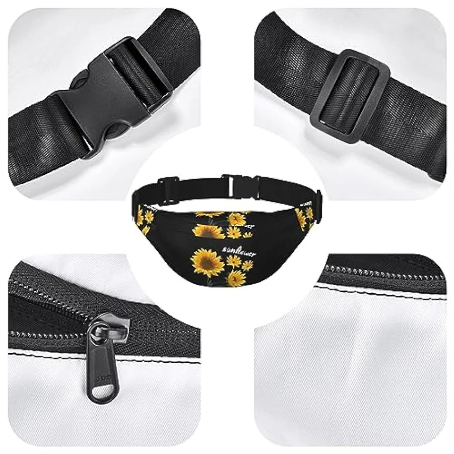 Marsupio con sfondo nero girasole per donna uomo marsupio cintura regolabile casual marsupio marsupio per viaggi escursionismo m