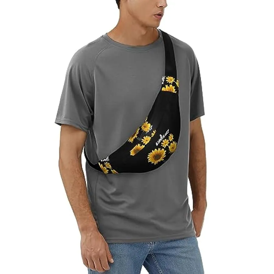 Marsupio con sfondo nero girasole per donna uomo marsupio cintura regolabile casual marsupio marsupio per viaggi escursionismo m