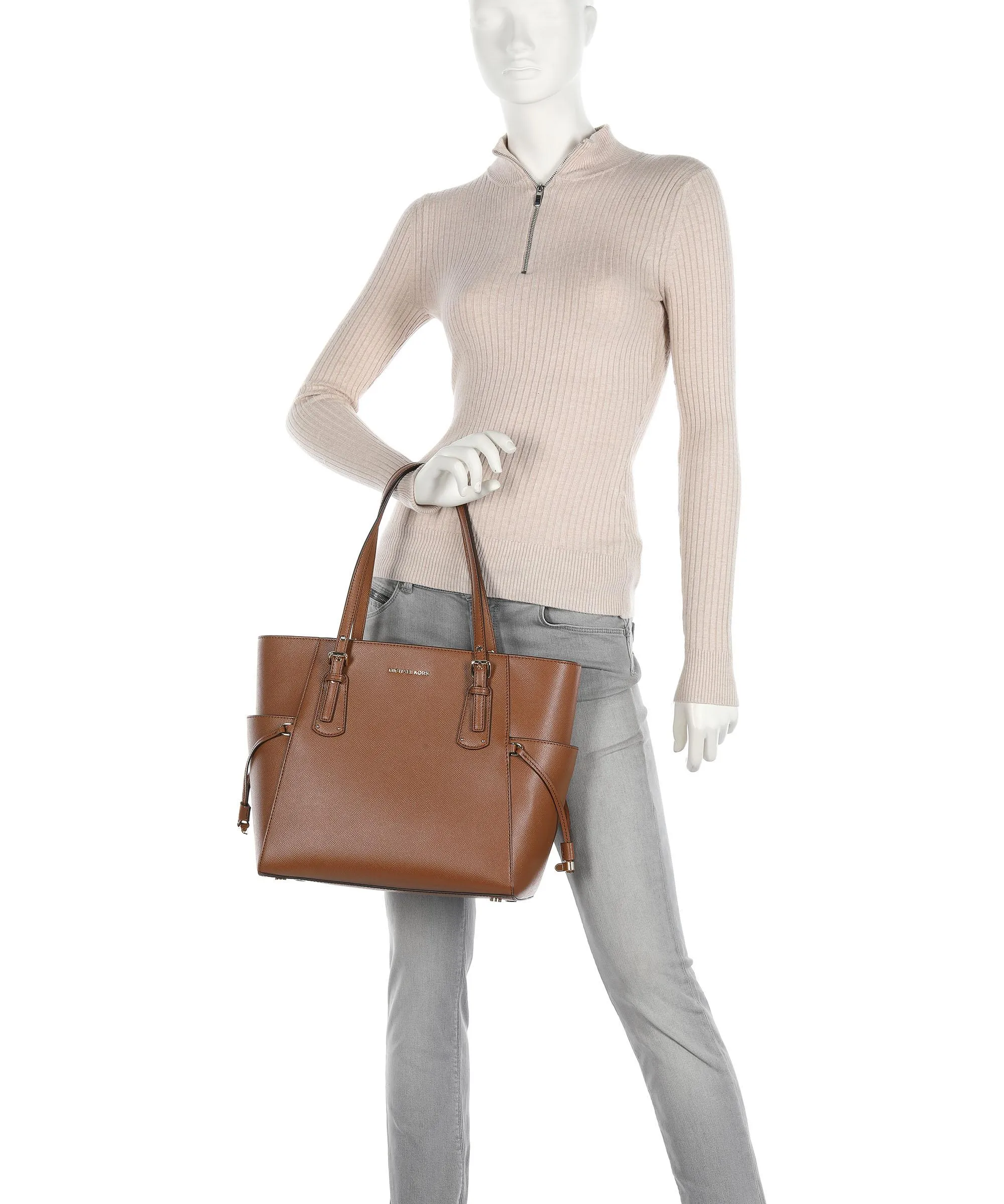  Michael Kors Voyager Borsa shopper 13″ pelle di vacchetta grana marrone  