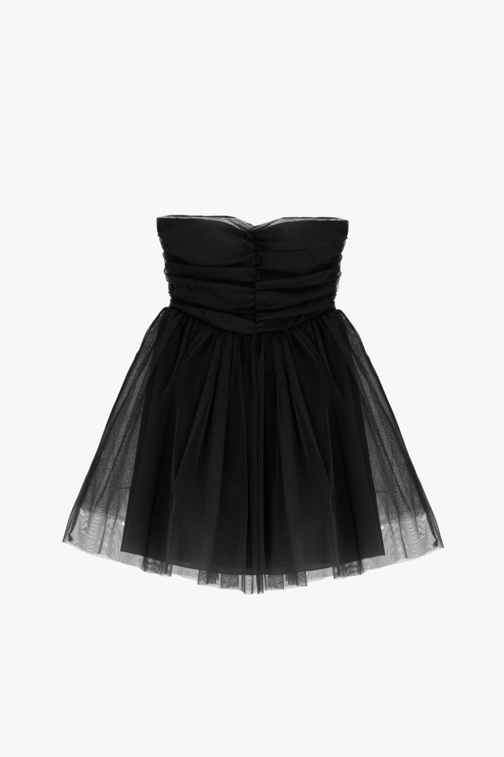 Mini abito in tulle con allacciatura al collo
