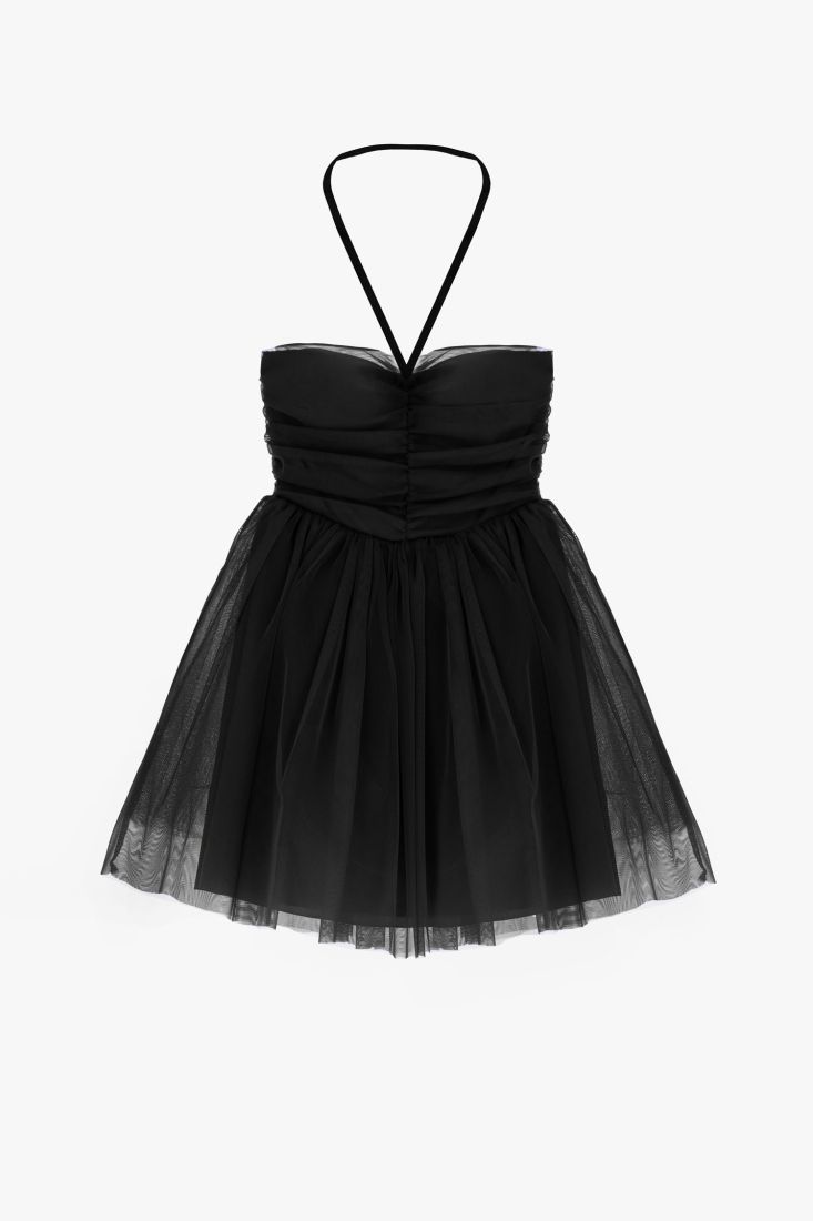 Mini abito in tulle con allacciatura al collo