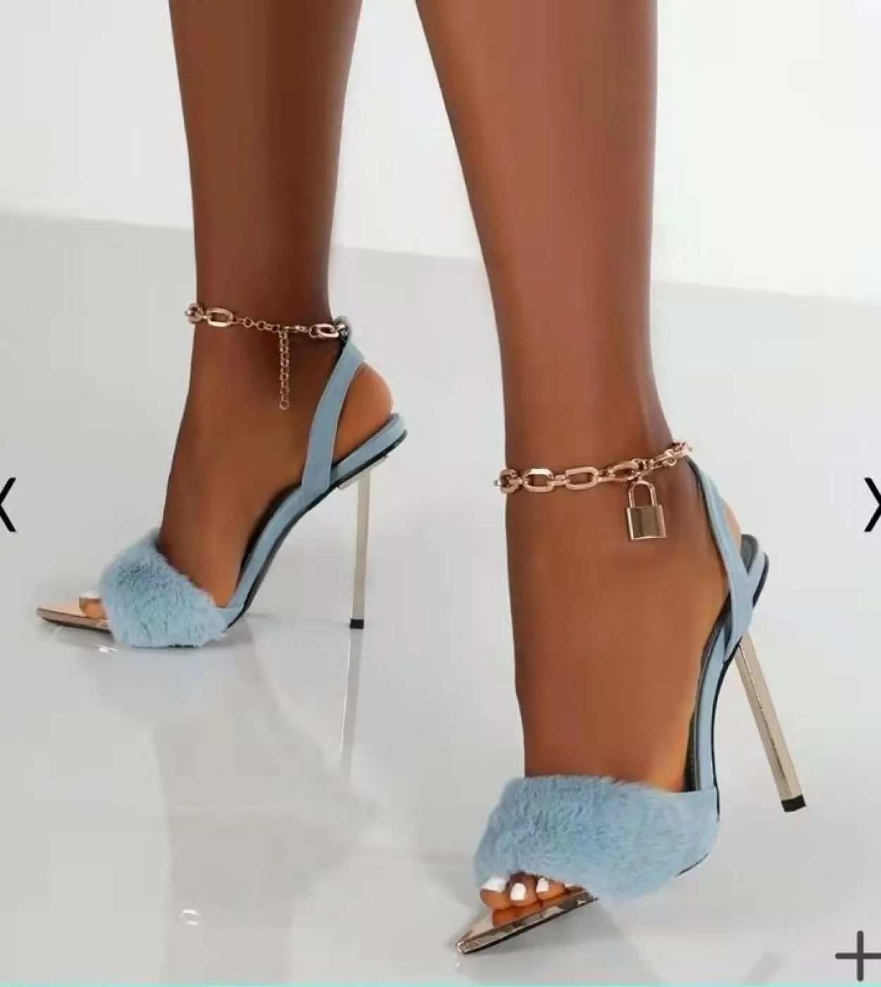 New Summer Rome Fashion Furry Crosstied Women Pumps 2022 11cm Thin High Heel Laceup Dress Party Ladies Sandali da donna