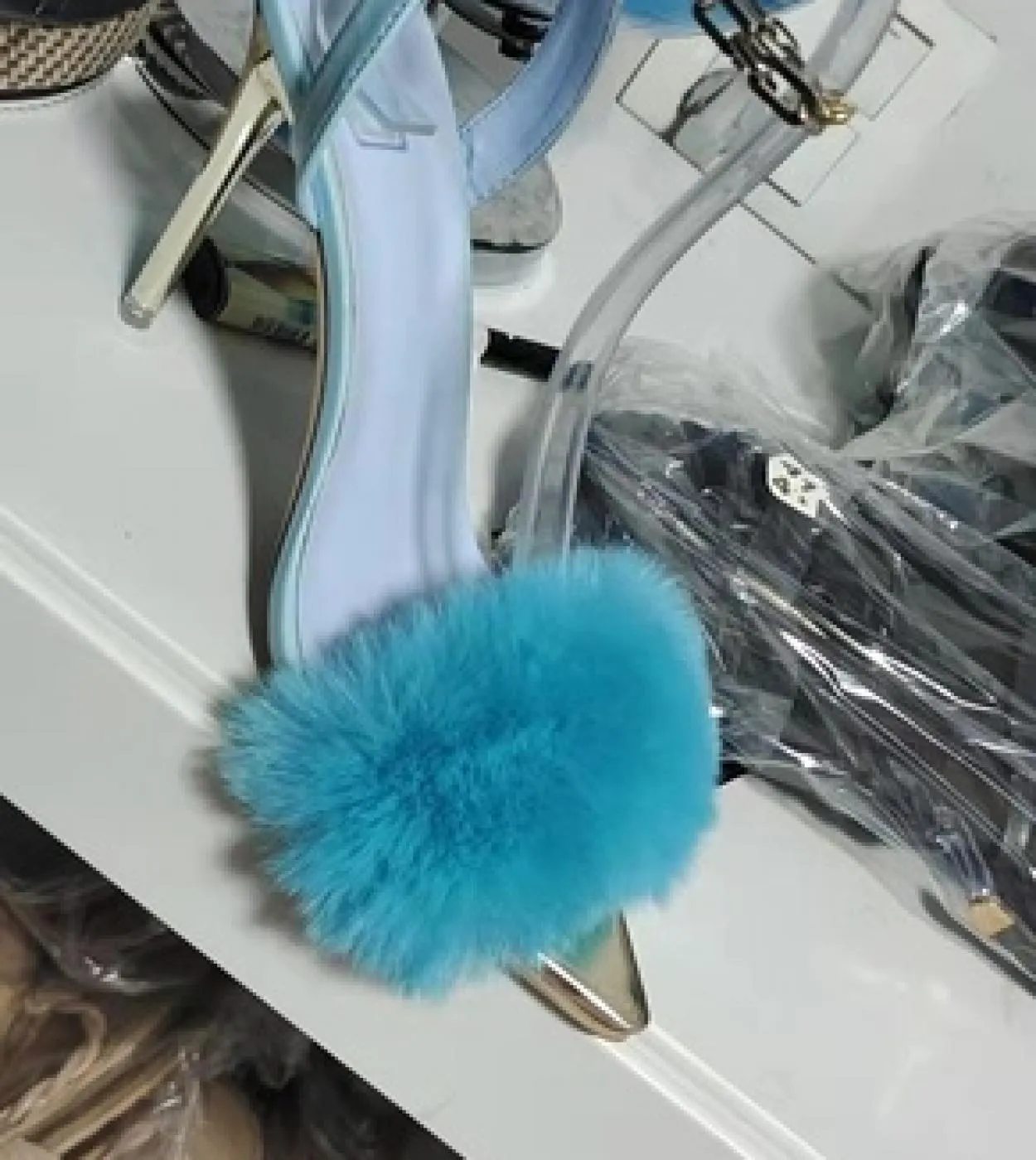New Summer Rome Fashion Furry Crosstied Women Pumps 2022 11cm Thin High Heel Laceup Dress Party Ladies Sandali da donna