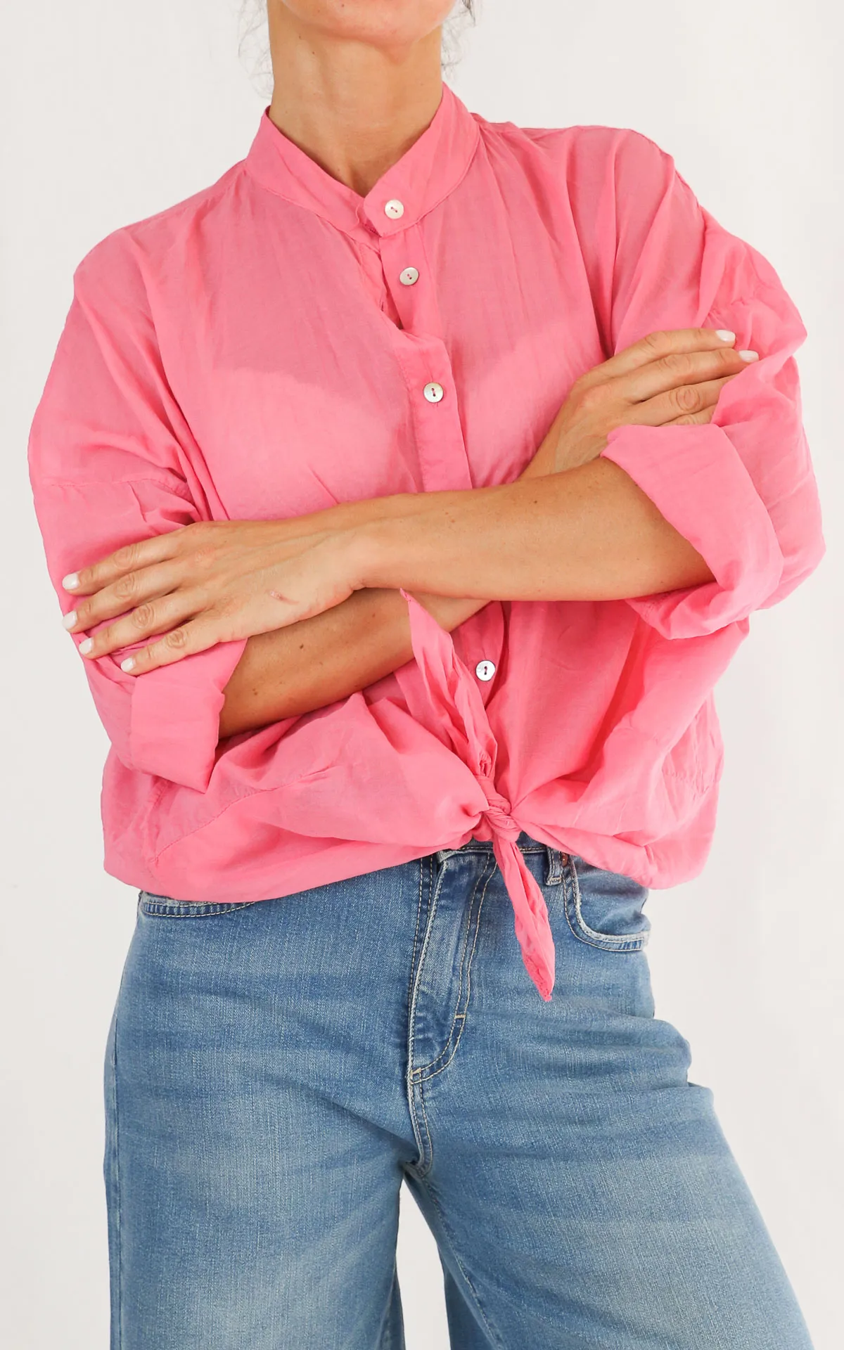 OFF-ON- Camicia mussola tinta unita – ROSA