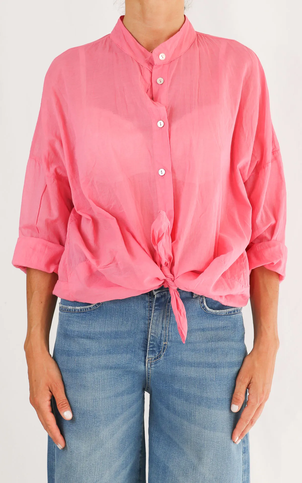 OFF-ON- Camicia mussola tinta unita – ROSA