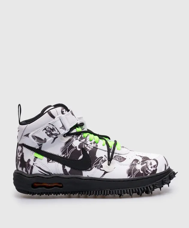 Off-White Top alto Air Force 1 in pelle bianca con stampa logo Nike OMIA297T24LEA001