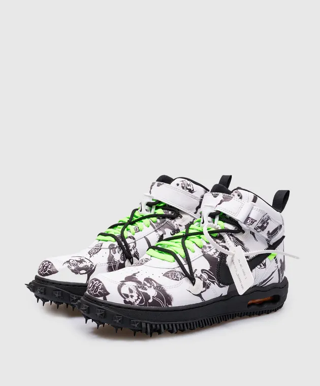 Off-White Top alto Air Force 1 in pelle bianca con stampa logo Nike OMIA297T24LEA001
