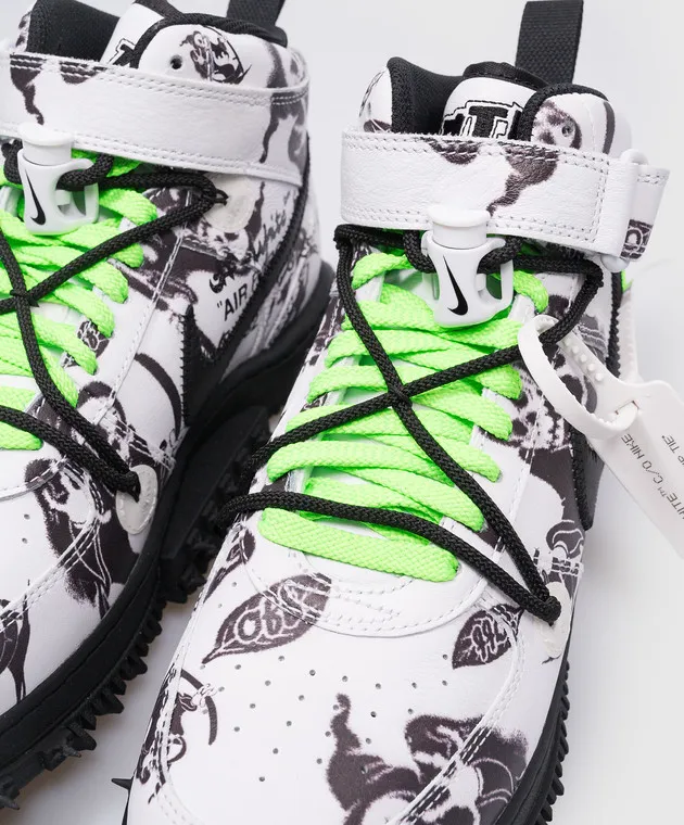 Off-White Top alto Air Force 1 in pelle bianca con stampa logo Nike OMIA297T24LEA001