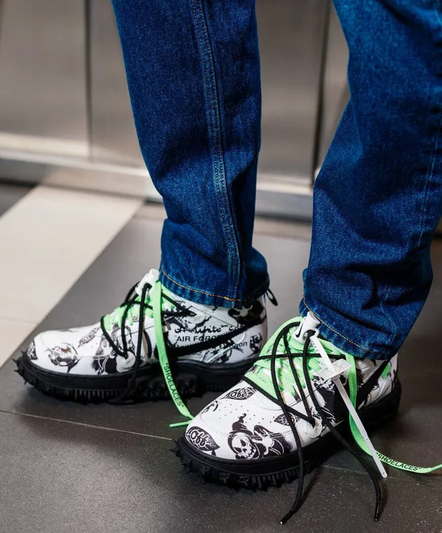 Off-White Top alto Air Force 1 in pelle bianca con stampa logo Nike OMIA297T24LEA001
