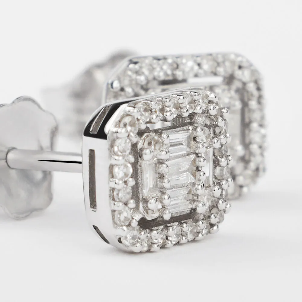 Orecchini Lobo Rettangolo Sophia Oro Bianco 375/1000 Diamante Bianco 0,15 ct 1427010
