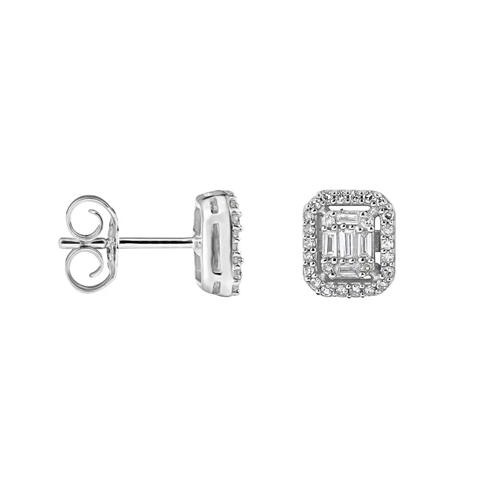 Orecchini Lobo Rettangolo Sophia Oro Bianco 375/1000 Diamante Bianco 0,15 ct 1427010