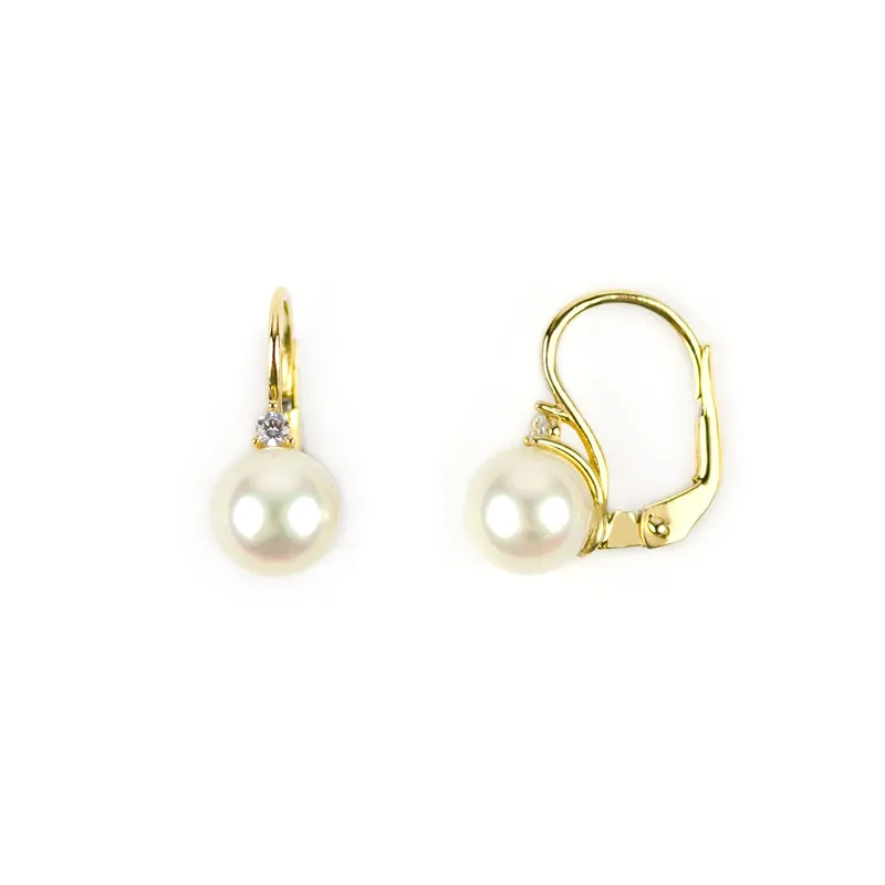Orecchini monachella in oro giallo con perla 7,5 mm e zircone