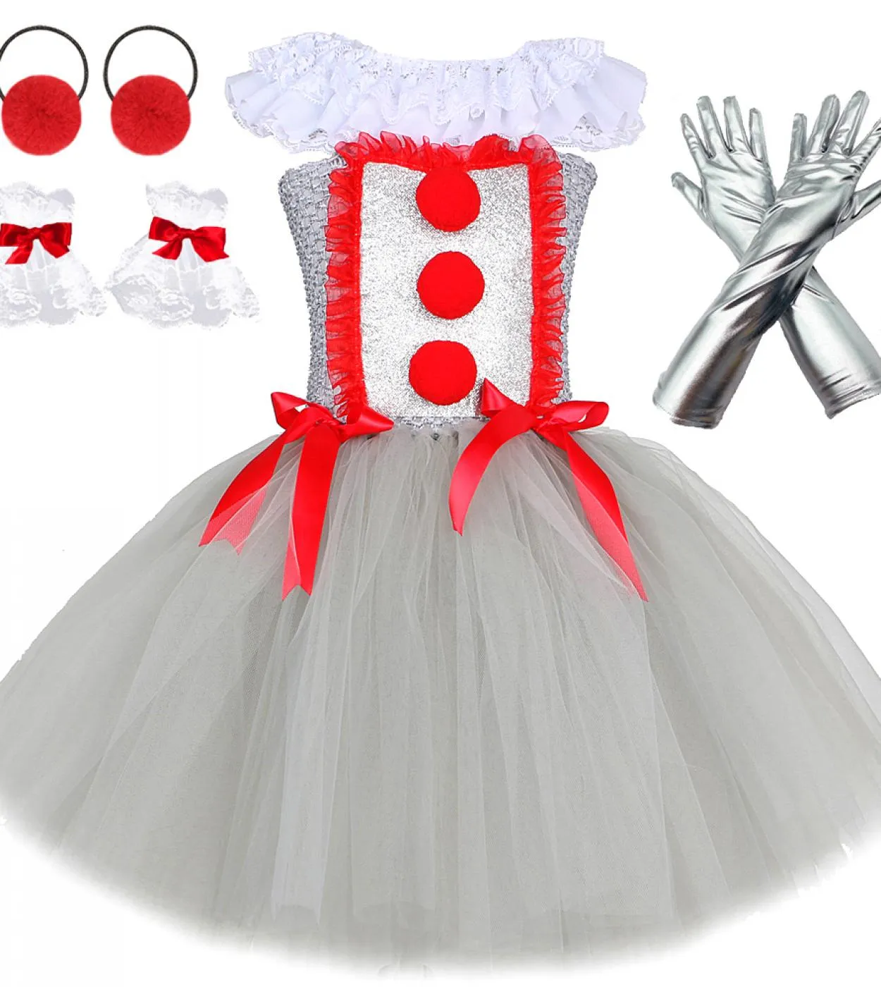 Pagliaccio grigio Costume di Halloween per ragazze Tutu Dress Joker Kids Cosplay Outfit Abiti da principessa Festa di carnevale