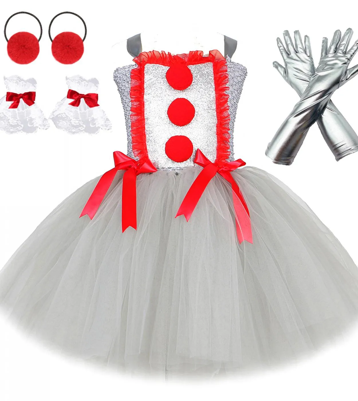 Pagliaccio grigio Costume di Halloween per ragazze Tutu Dress Joker Kids Cosplay Outfit Abiti da principessa Festa di carnevale
