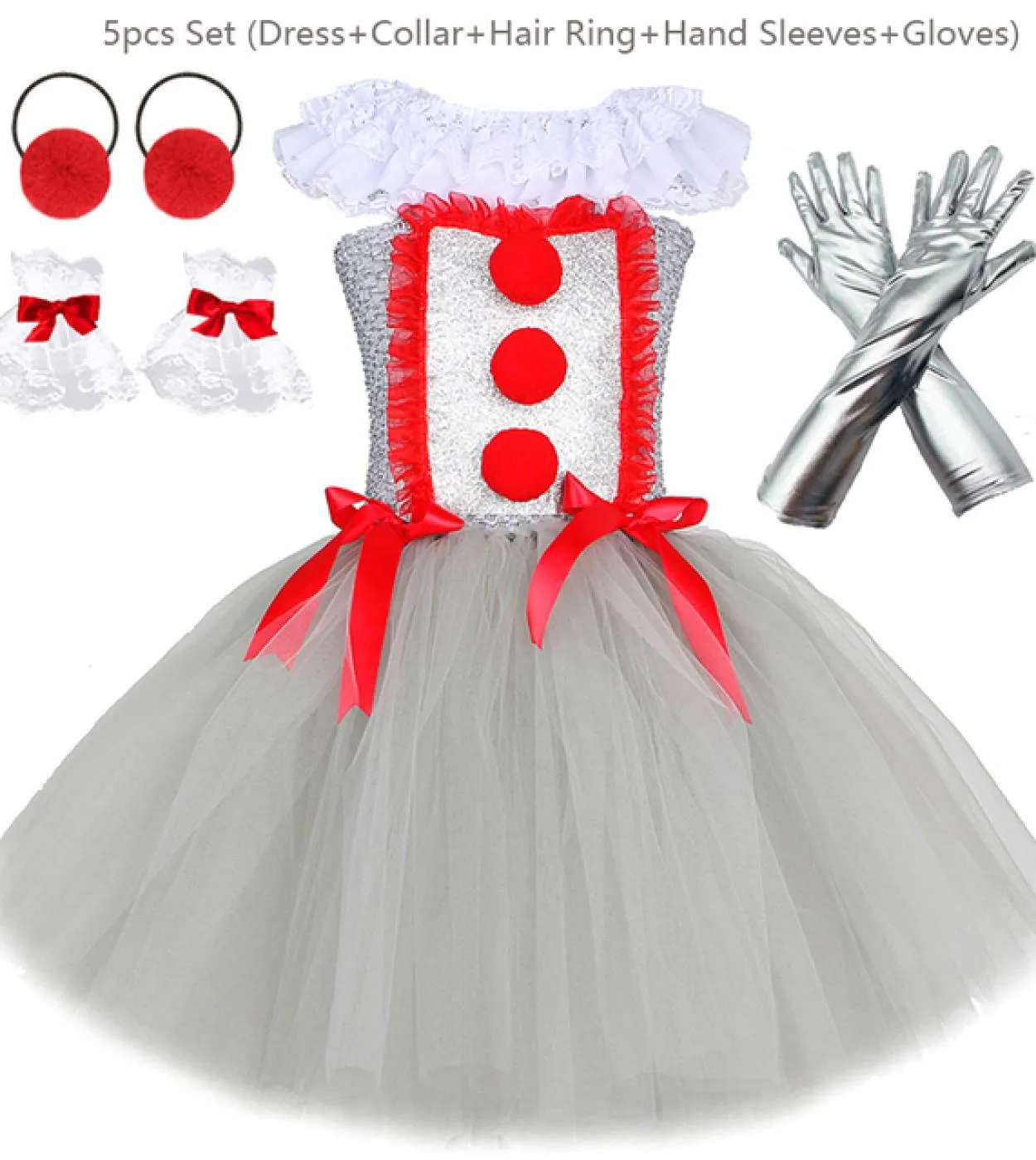 Pagliaccio grigio Costume di Halloween per ragazze Tutu Dress Joker Kids Cosplay Outfit Abiti da principessa Festa di carnevale