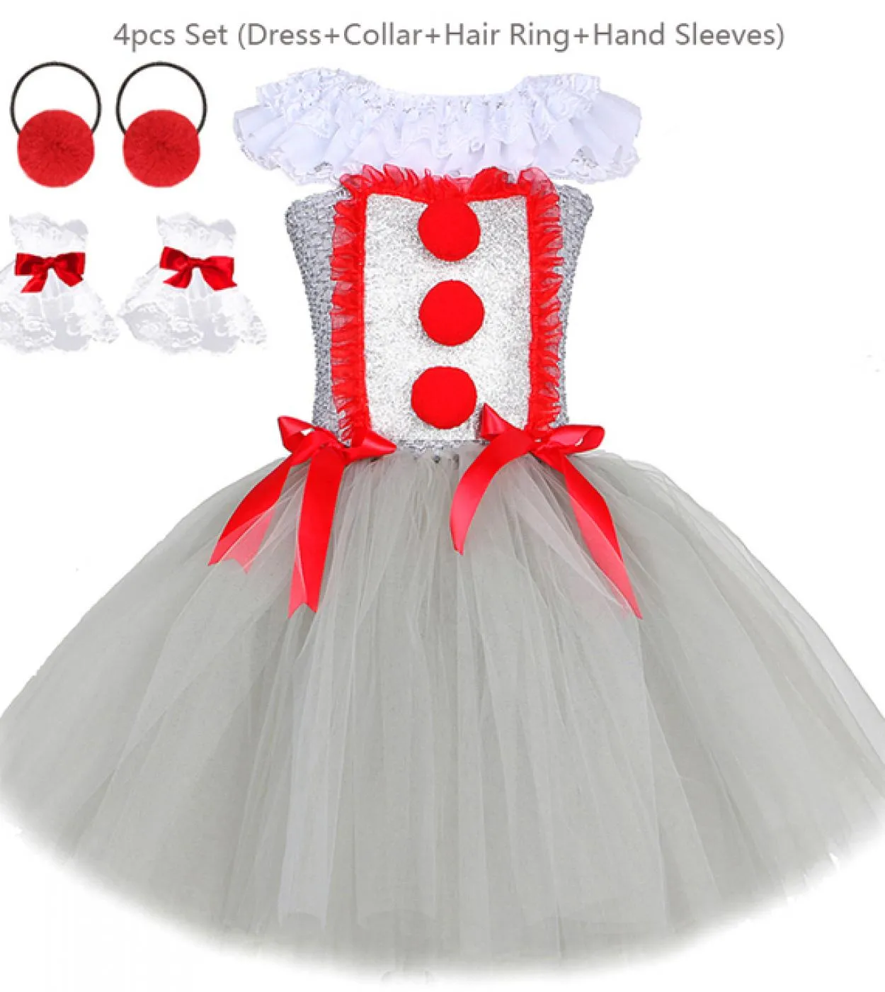 Pagliaccio grigio Costume di Halloween per ragazze Tutu Dress Joker Kids Cosplay Outfit Abiti da principessa Festa di carnevale