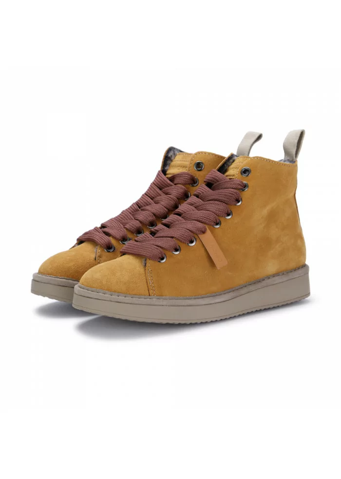 PANCHIC | SNEAKERS ALTE SCAMOSCIATE CON LACCI A TRAMA LARGA MARRONI GIALLO