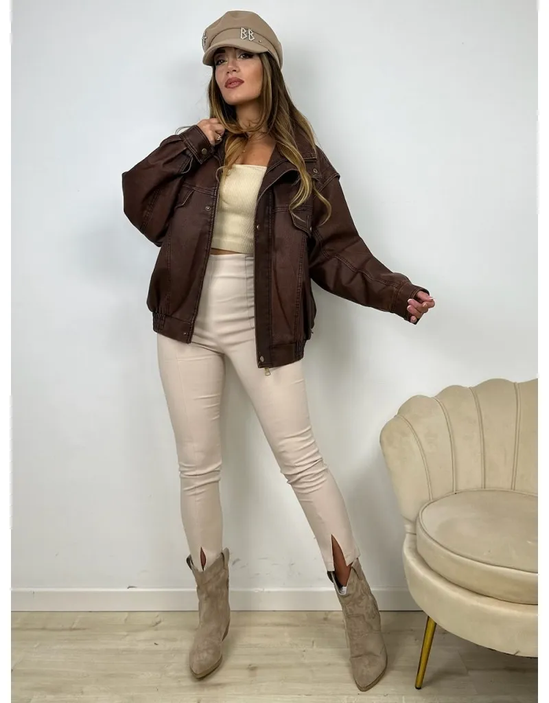 PANTALONE CON SPACCHETTI BEIGE