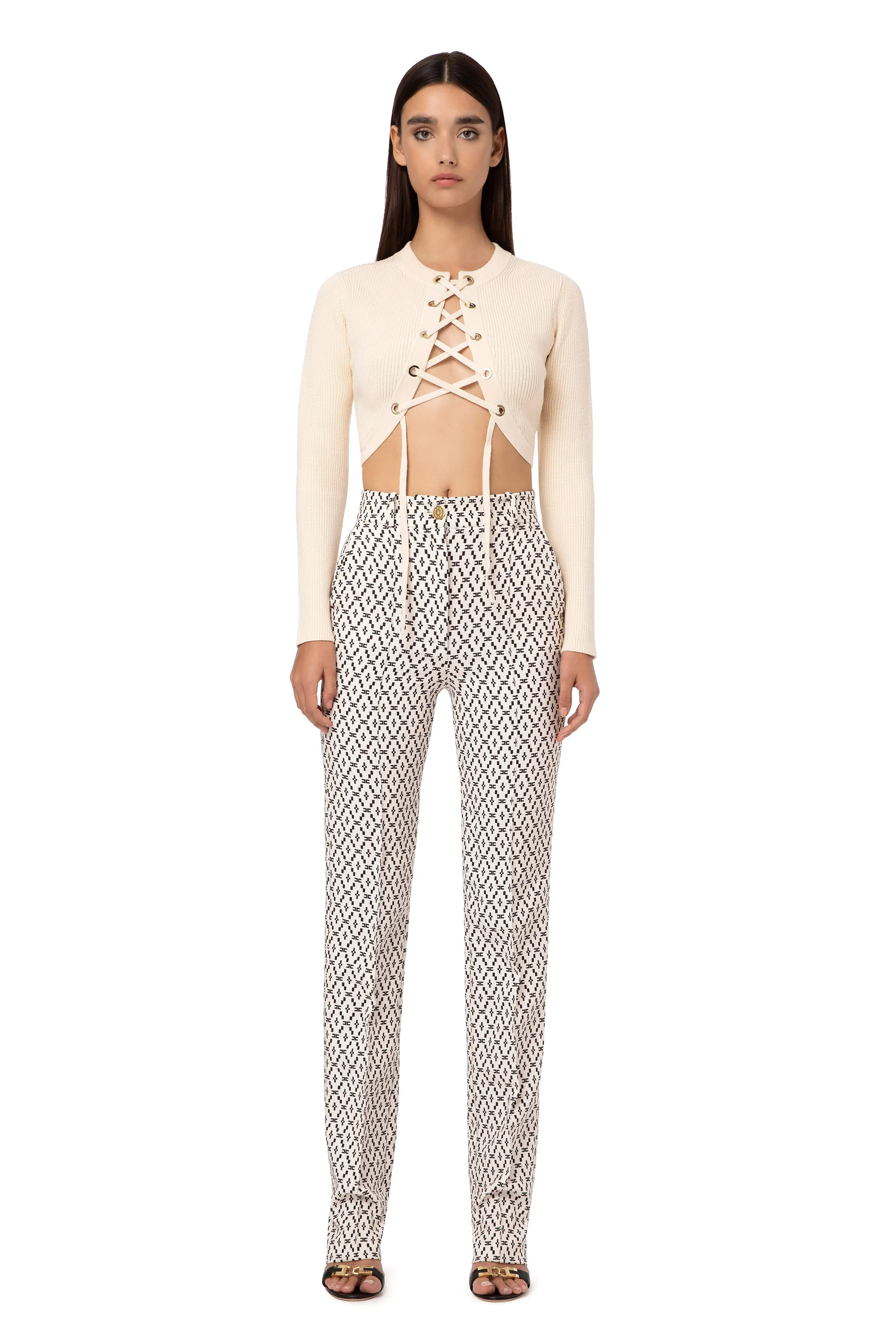 Pantalone in doppio crepe stampato con disegno Losanga
