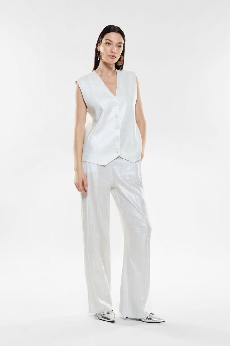 Pantaloni a palazzo effetto seta con piega stirata