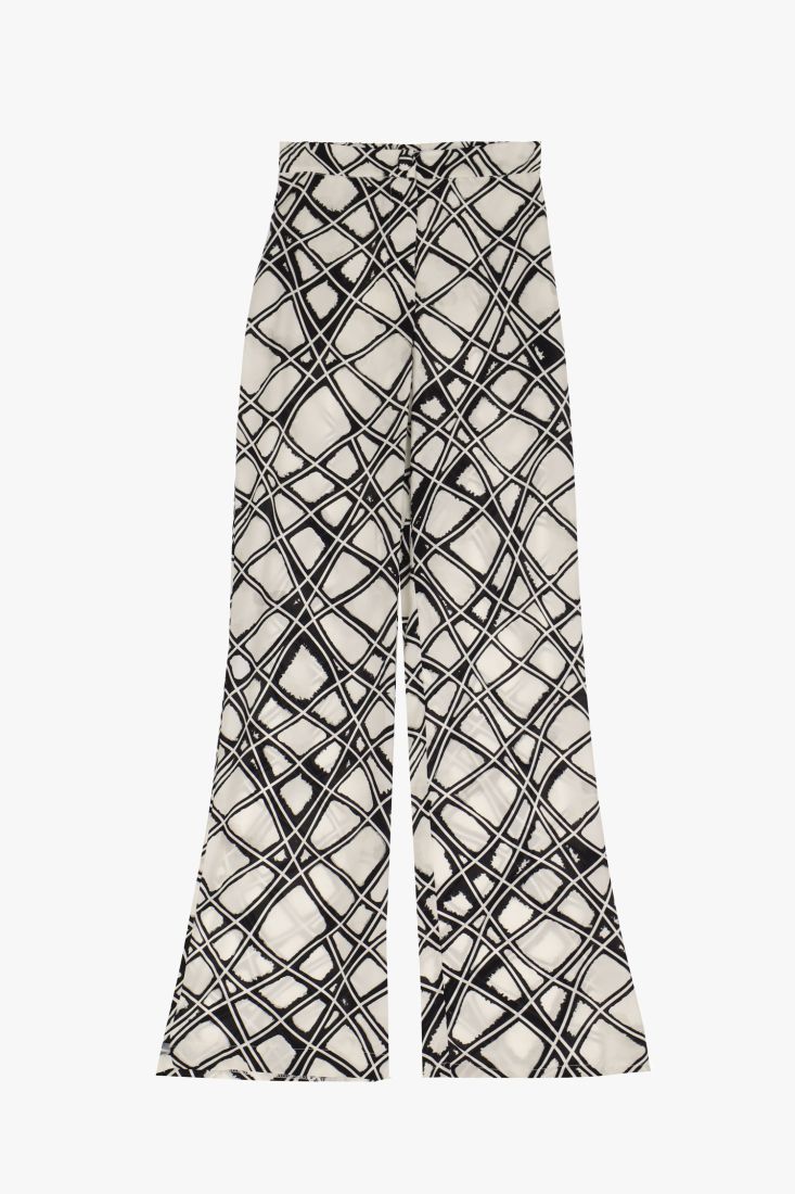 Pantaloni a palazzo fantasia astratta con tasche verticali