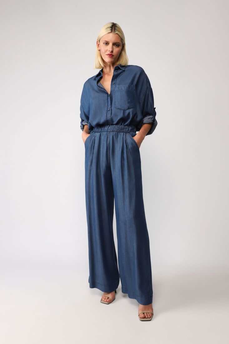 Pantaloni a palazzo monocolour con vita elasticizzata