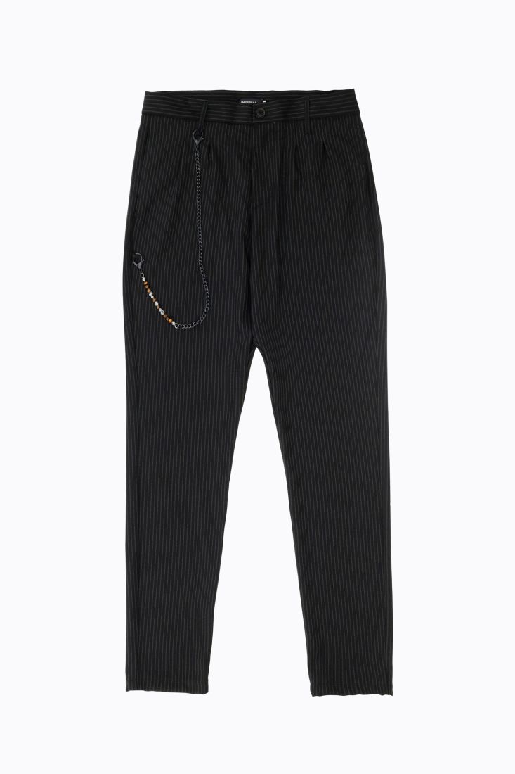 Pantaloni baggy cropped a righe con catena
