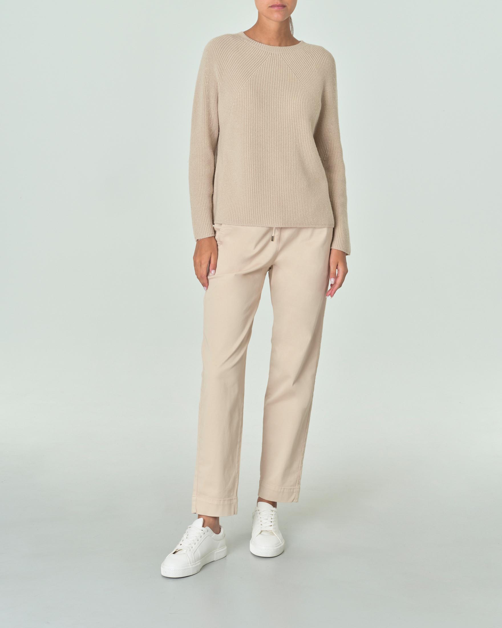 Pantaloni chino in cotone stretch color cacha con coulisse in vita
