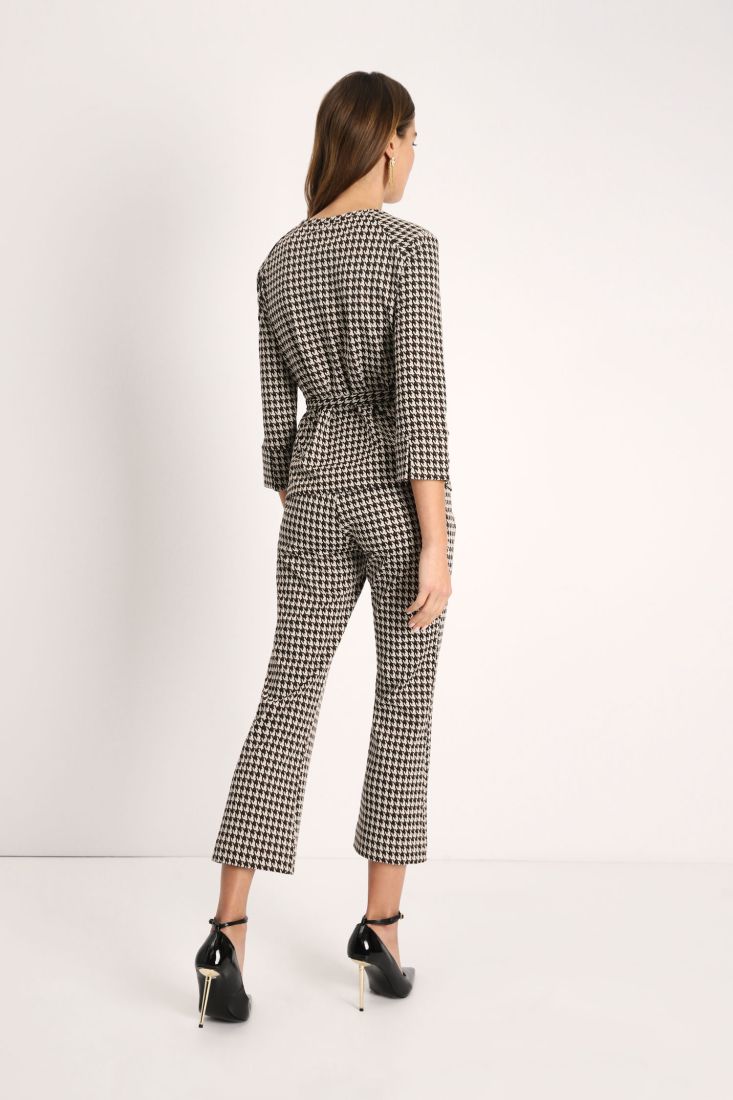 Pantaloni fantasia pied-de-poule cropped flare