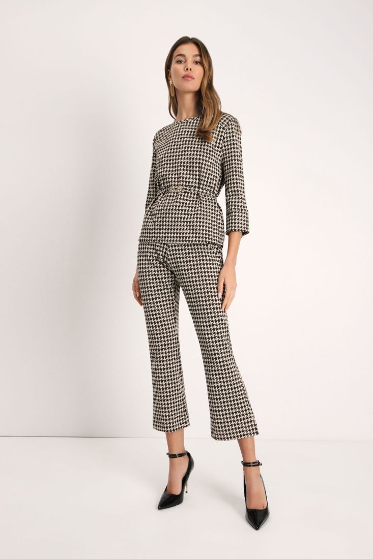 Pantaloni fantasia pied-de-poule cropped flare