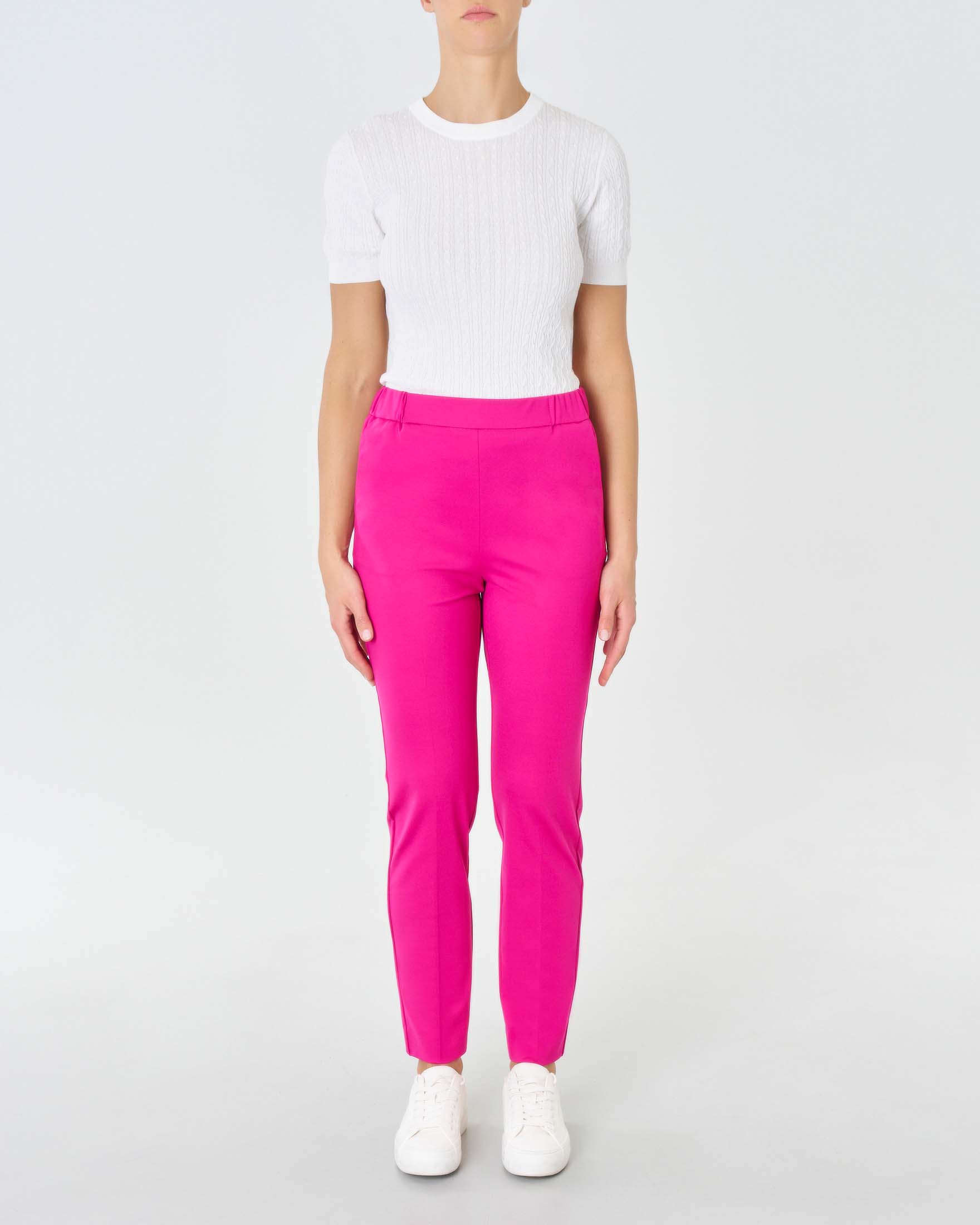 Pantaloni fucsia in jersey di misto viscosa dalla linea slim con elastico inserito in vita