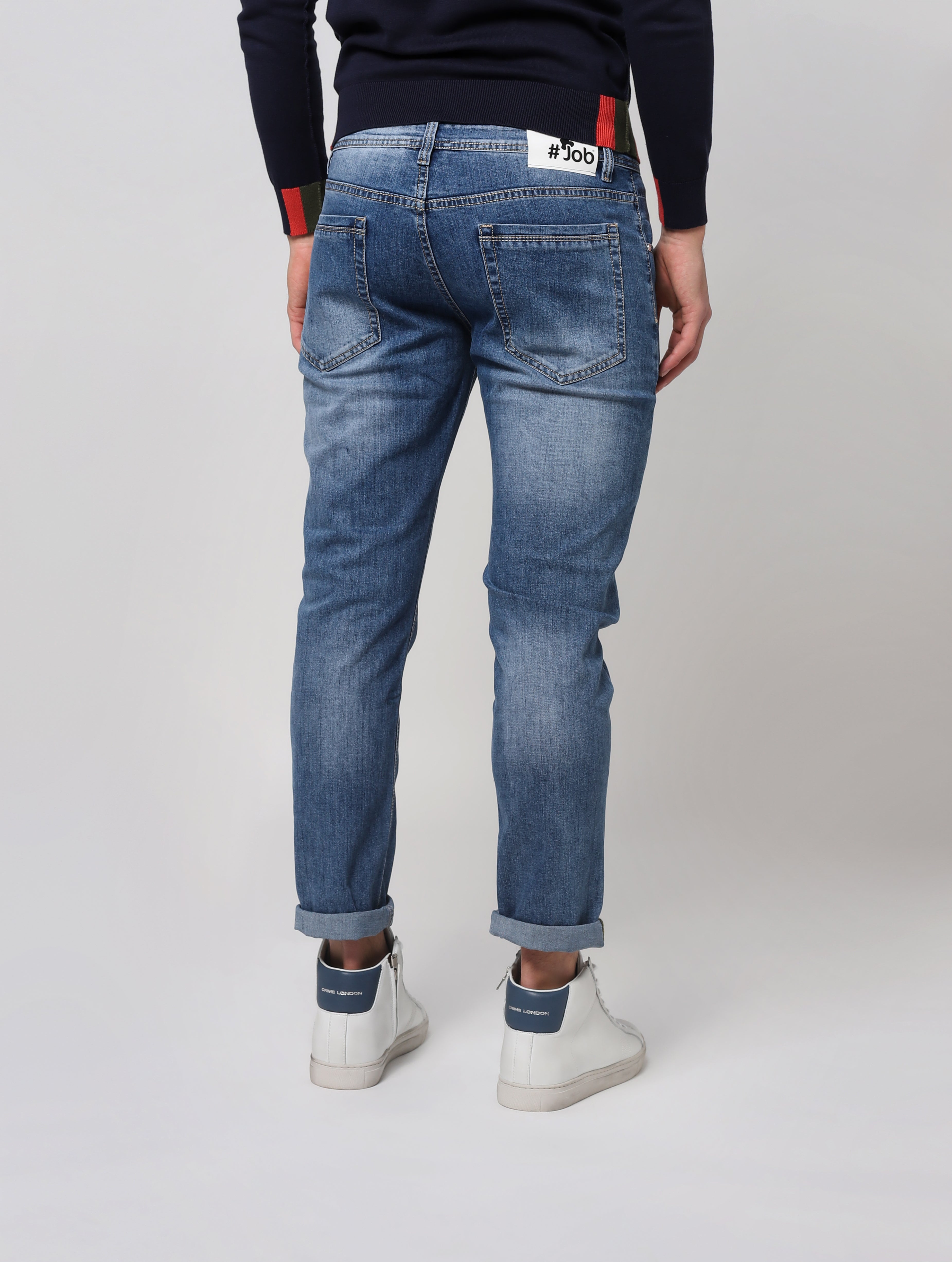 Pantaloni in denim con 5 tasche, basico, slavato sul ginocchio senza abrasioni, tinta unita - SA2307DENIM