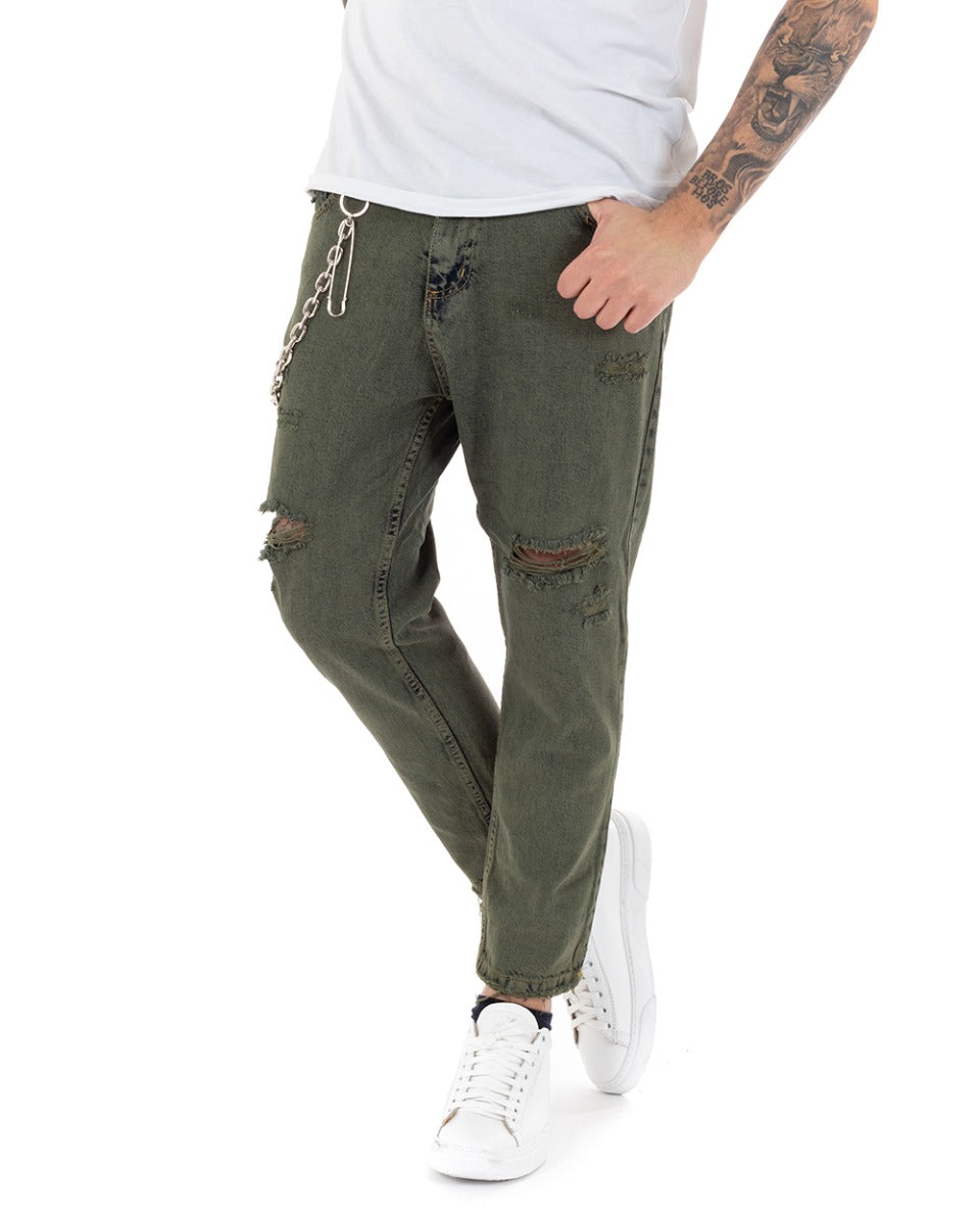 Pantaloni Jeans Uomo Slim Fit Verde Con Rotture Cinque Tasche GIOSAL-P5137A