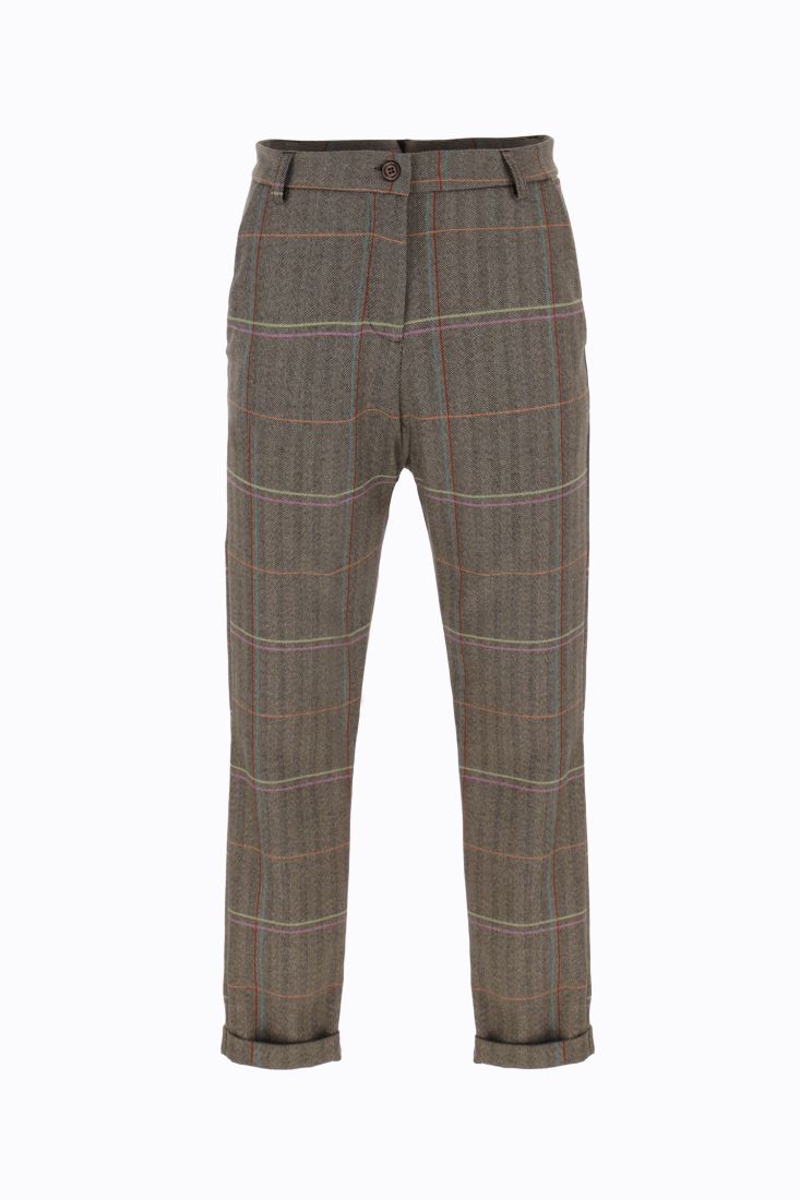 Pantaloni slim-fit a quadri con orli risvoltati