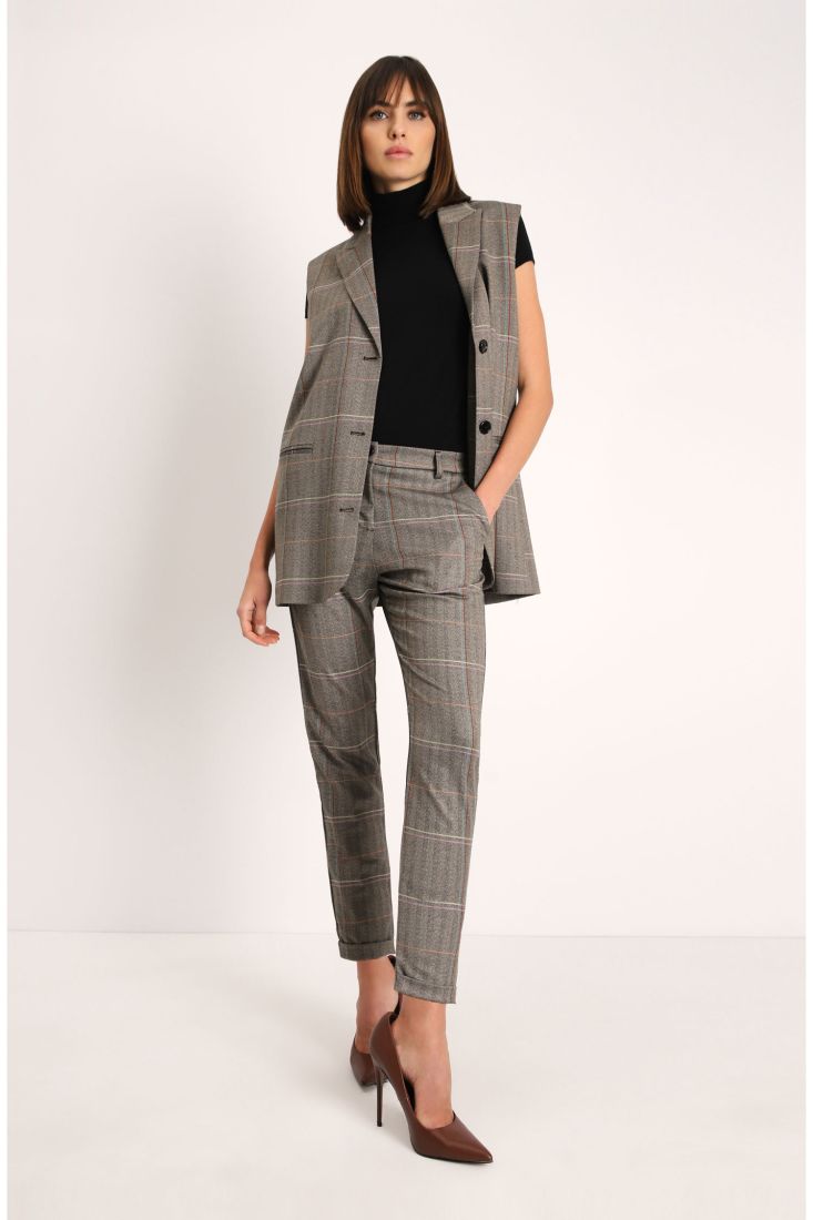 Pantaloni slim-fit a quadri con orli risvoltati