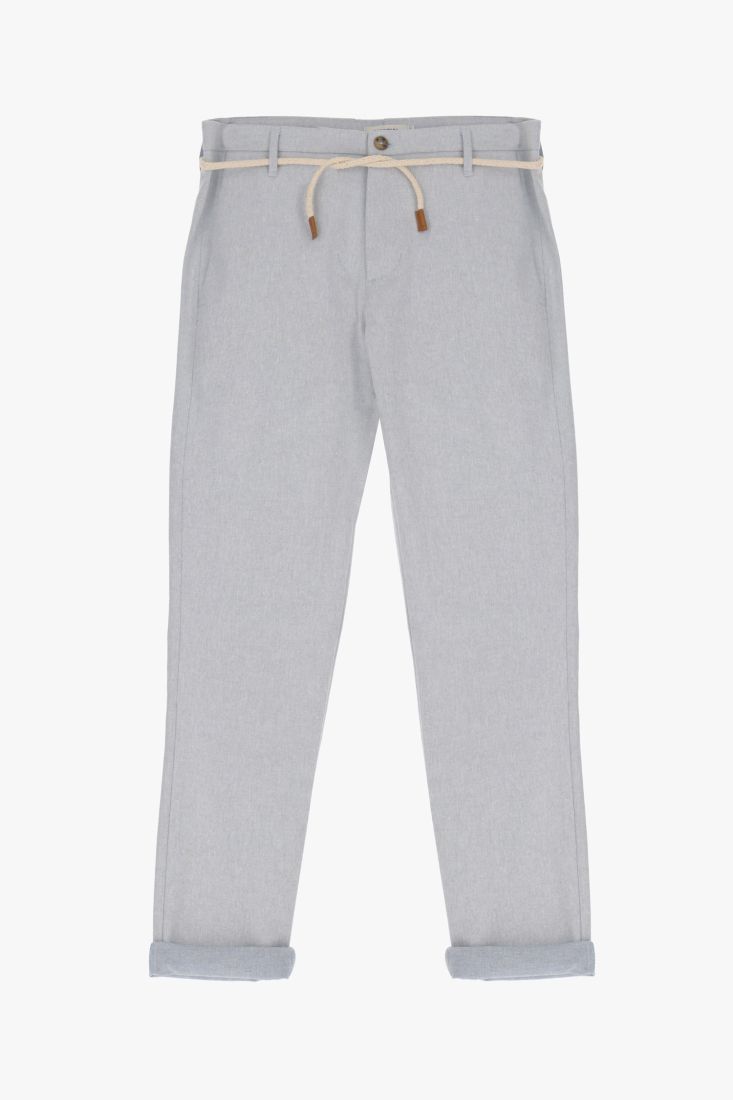 Pantaloni straight con cintura in corda e orli risvoltati
