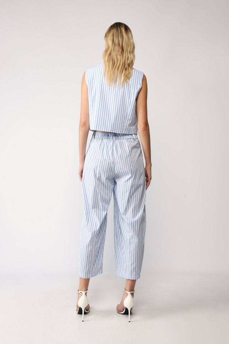 Pantaloni straight cropped a righe con tasche verticali