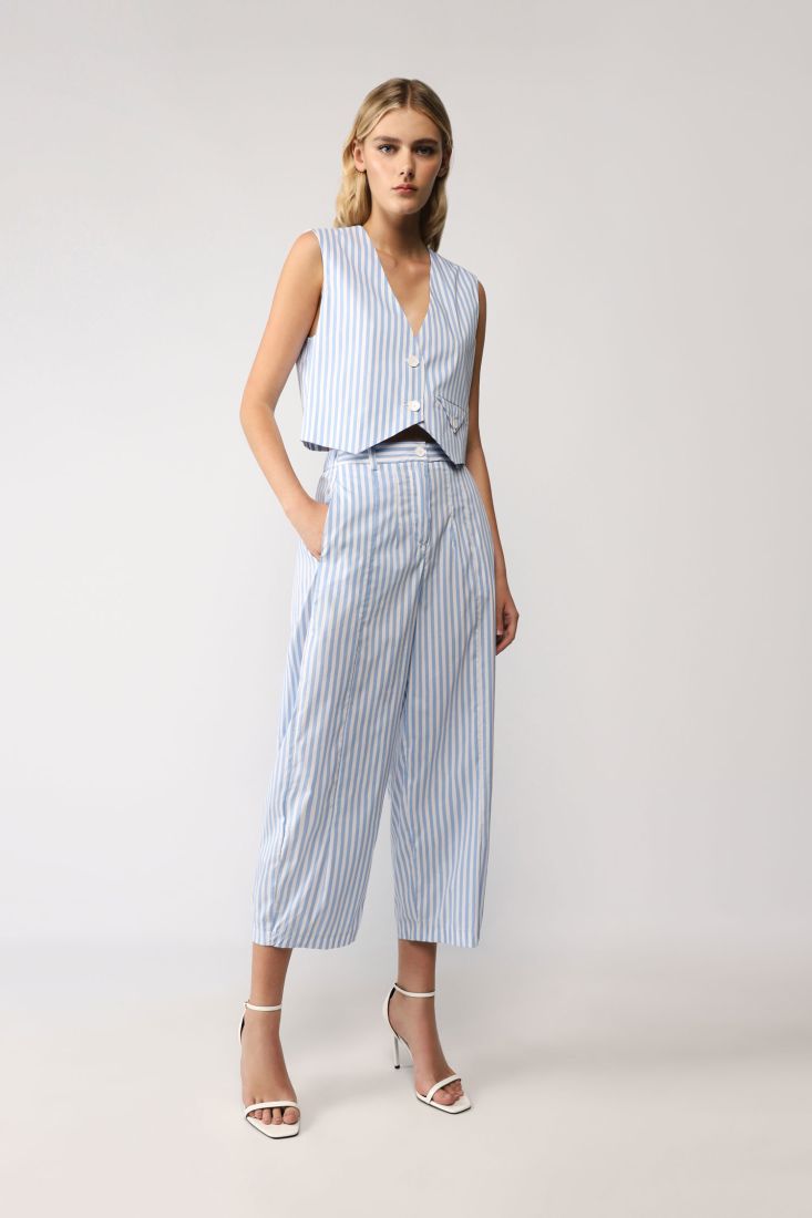 Pantaloni straight cropped a righe con tasche verticali