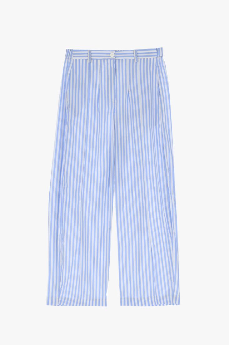 Pantaloni straight cropped a righe con tasche verticali
