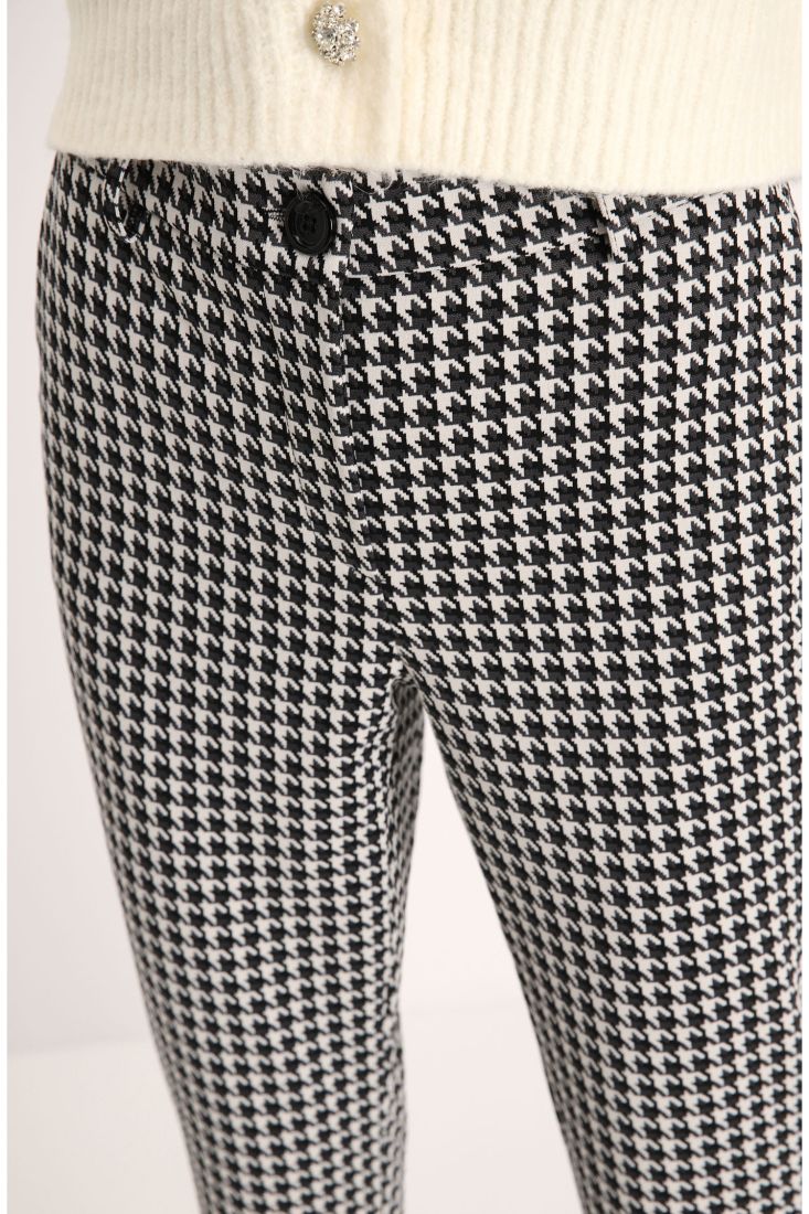 Pantaloni straight cropped fantasia pied-de-poule