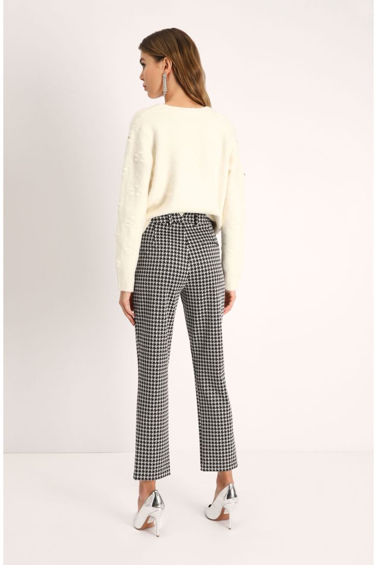 Pantaloni straight cropped fantasia pied-de-poule