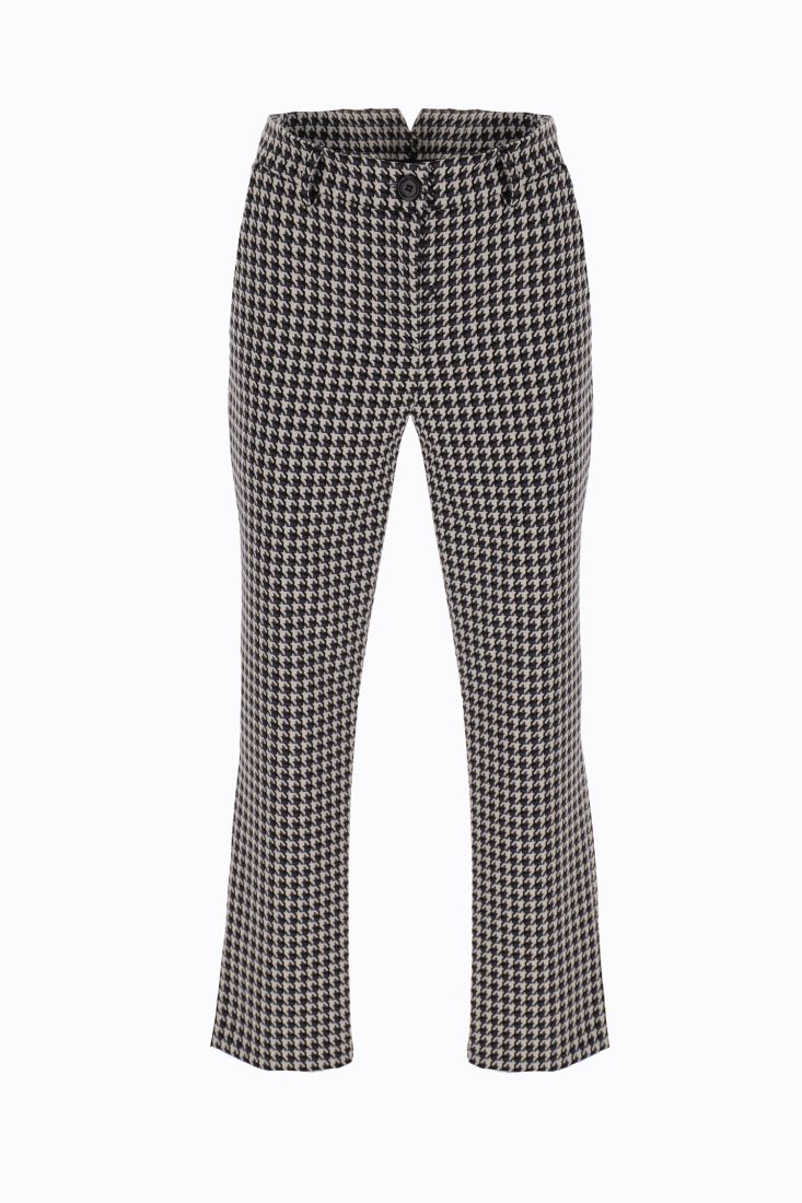Pantaloni straight cropped fantasia pied-de-poule