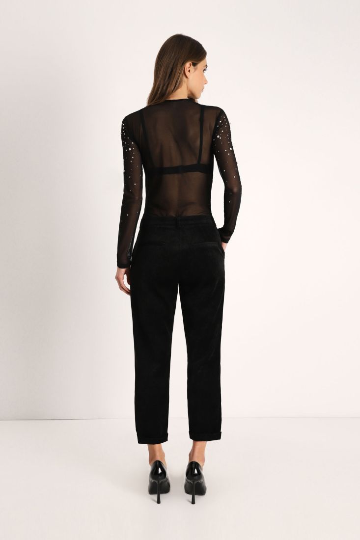 Pantaloni straight cropped monocolour con vita alta