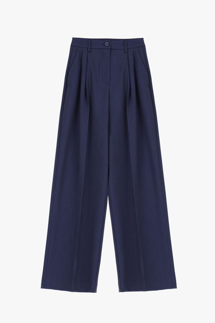 Pantaloni straight effetto denim con pinces