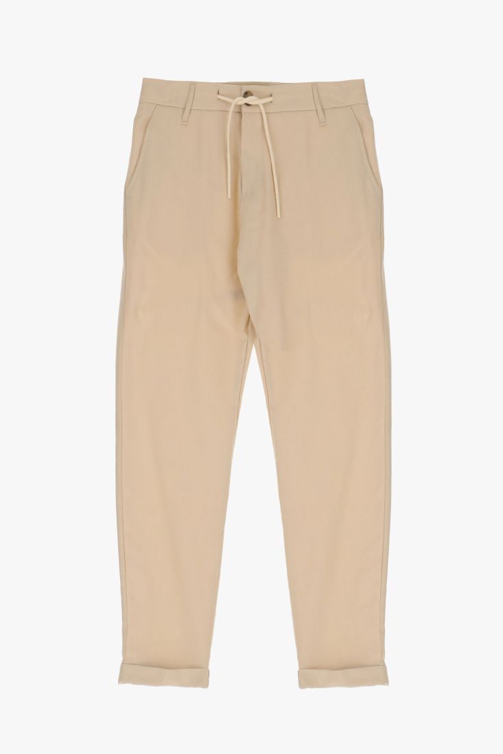 Pantaloni straight monocolour con coulisse e orli risvoltati