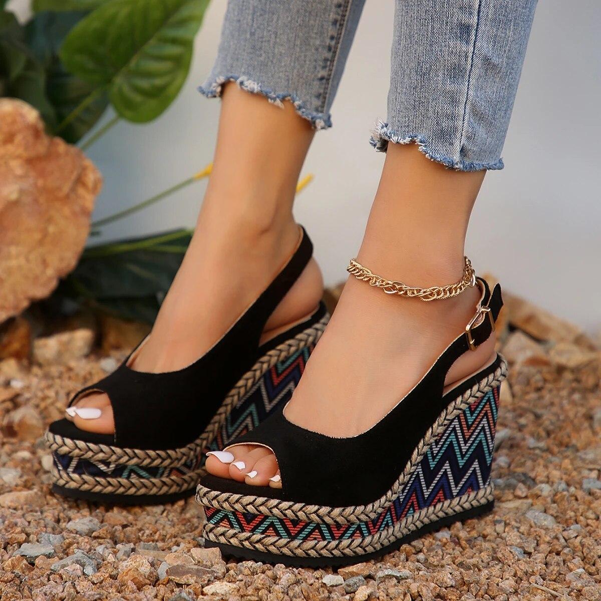 Peep Toe Sandali con tacco a zeppa per le donne Estate 2024 Moda Chunky Platform Sandalias Mujer Fondo spesso Scarpe espadrillas