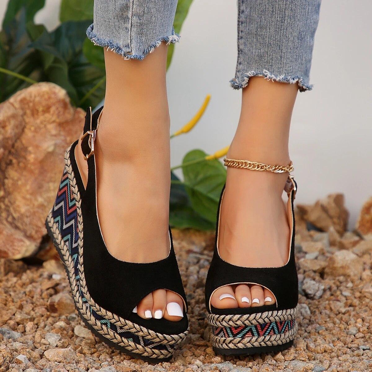 Peep Toe Sandali con tacco a zeppa per le donne Estate 2024 Moda Chunky Platform Sandalias Mujer Fondo spesso Scarpe espadrillas