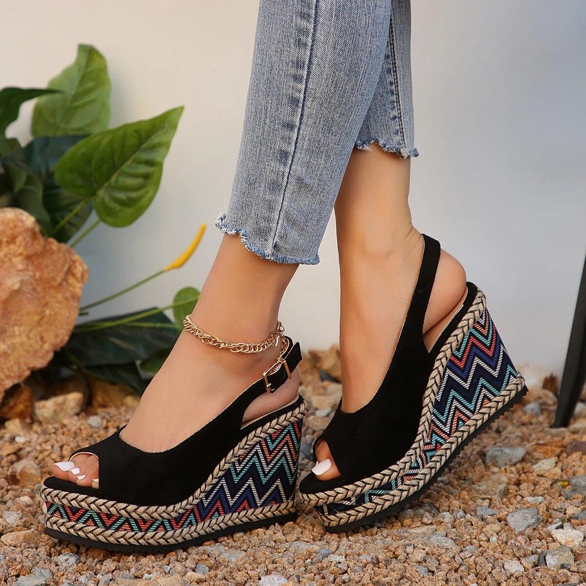 Peep Toe Sandali con tacco a zeppa per le donne Estate 2024 Moda Chunky Platform Sandalias Mujer Fondo spesso Scarpe espadrillas