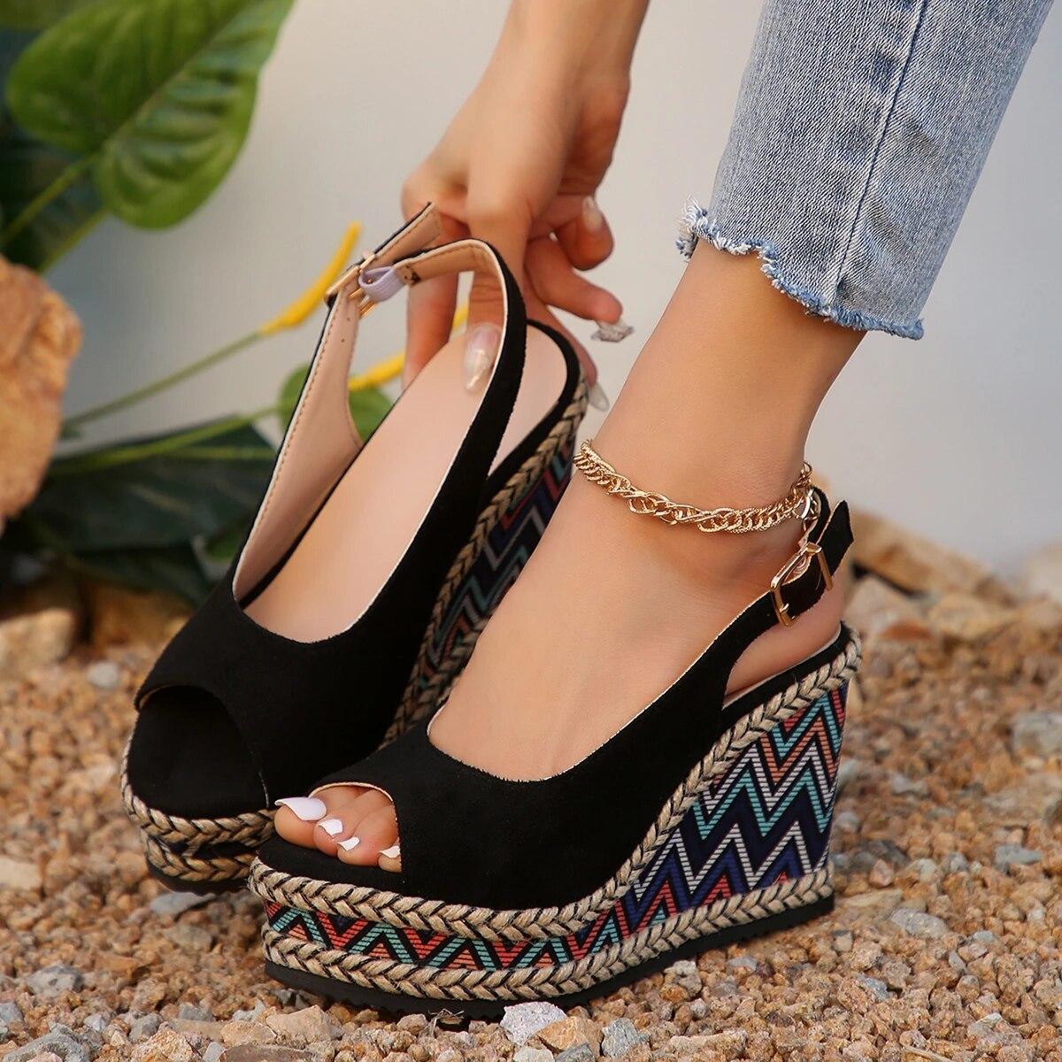 Peep Toe Sandali con tacco a zeppa per le donne Estate 2024 Moda Chunky Platform Sandalias Mujer Fondo spesso Scarpe espadrillas