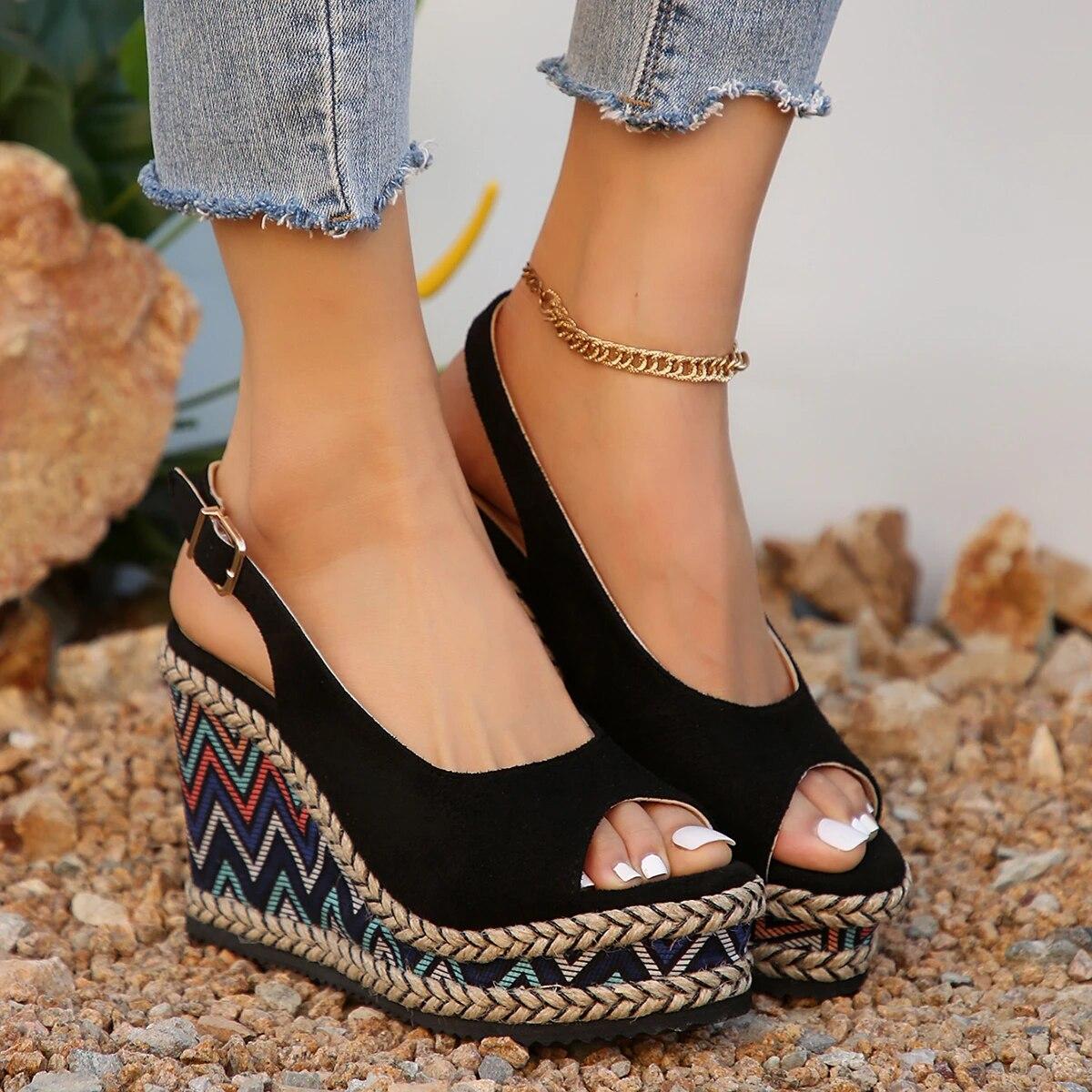 Peep Toe Sandali con tacco a zeppa per le donne Estate 2024 Moda Chunky Platform Sandalias Mujer Fondo spesso Scarpe espadrillas